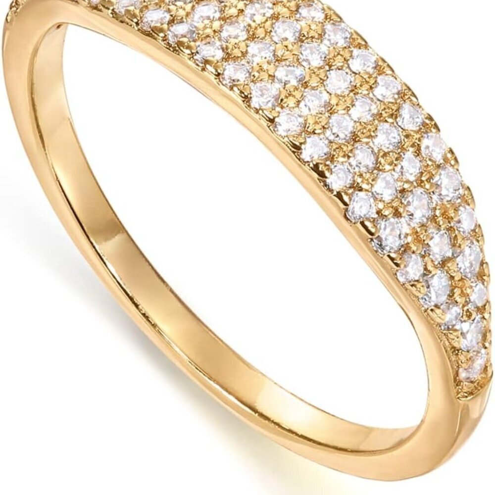 14K Gold Plated Signet Ring with Cubic Zirconia Slim Minimal Women Jewelry